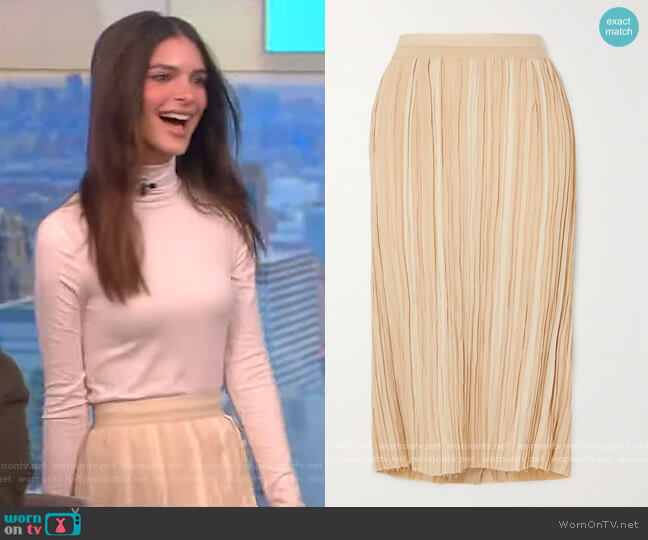 Khaite Sylvia frayed pleated striped jacquard midi skirt