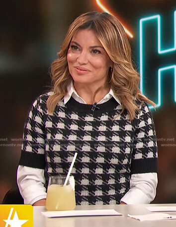 Kit’s black check short sleeve sweater on Access Hollywood