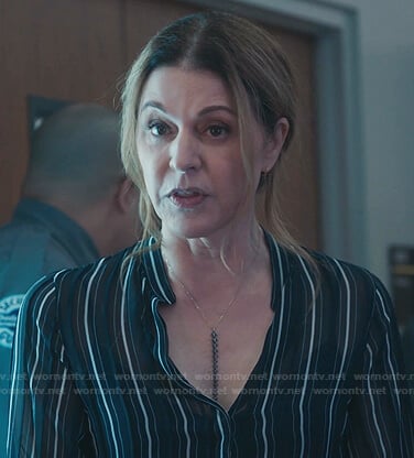 Kit’s blue striped blouse on The Resident