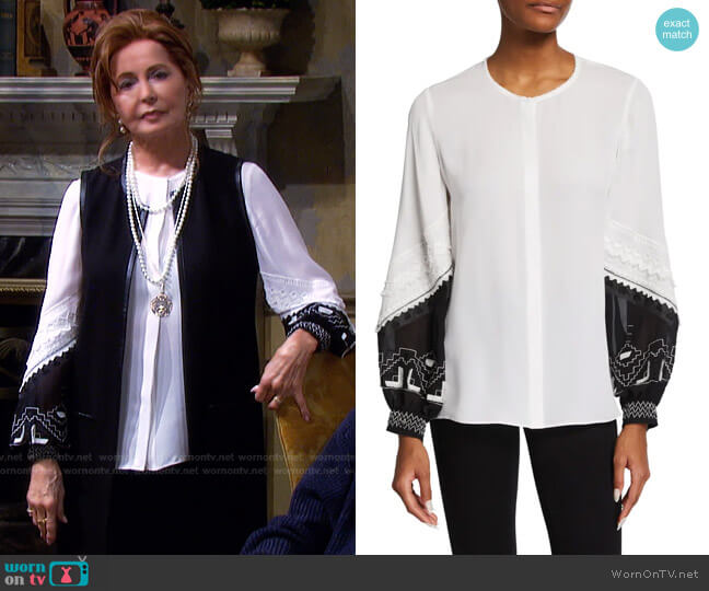 Kobi Halperin Bridget Two-Tone Silk Blouse worn by Maggie Horton (Suzanne Rogers) on Days of our Lives