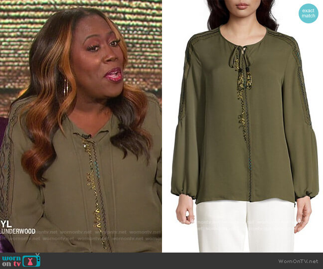 Kobi Halperin Maeve Tie-Neck Silk Blouse worn by Sheryl Underwood on The Talk