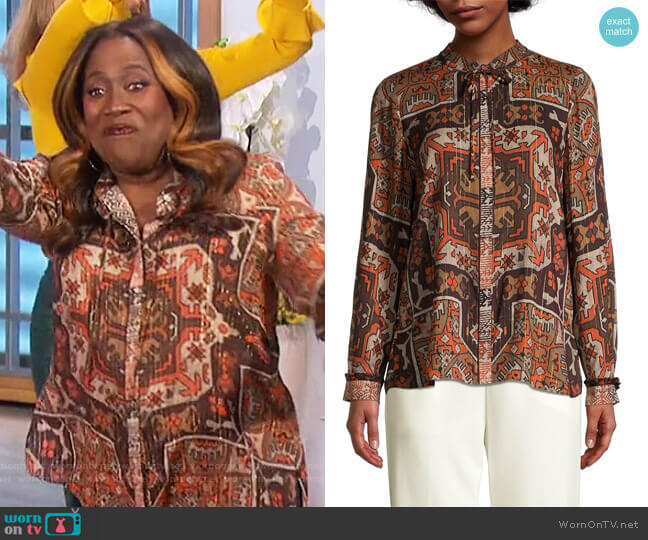 Kobi Halperin Tricia Printed Long-Sleeve Blouse worn by Sheryl Underwood on The Talk