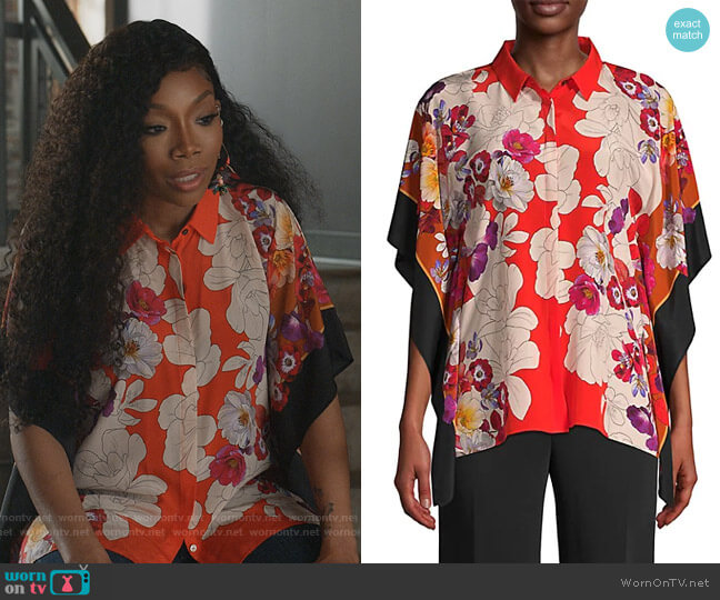 Kobi Halperin Isadora Printed Silk Shirt worn by Naomi (Brandy Norwood) on Queens