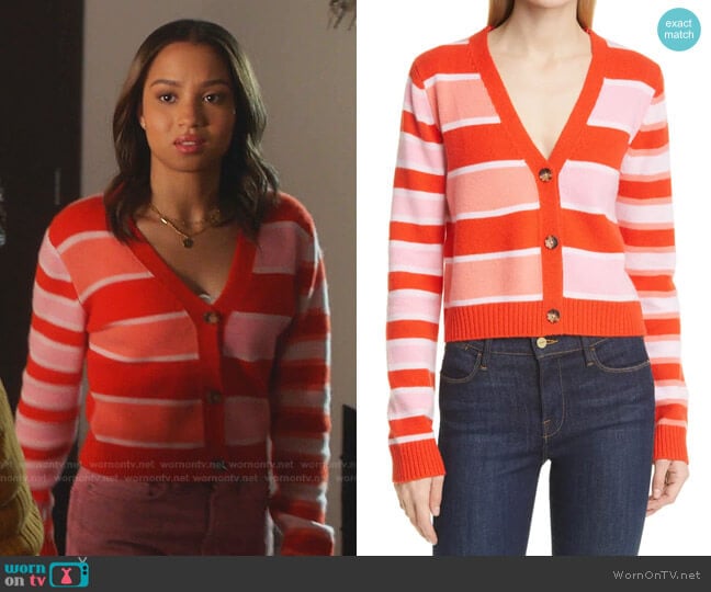 La Ligne Stripe Cashmere Cardigan worn by May Grant (Corinne Massiah) on 9-1-1