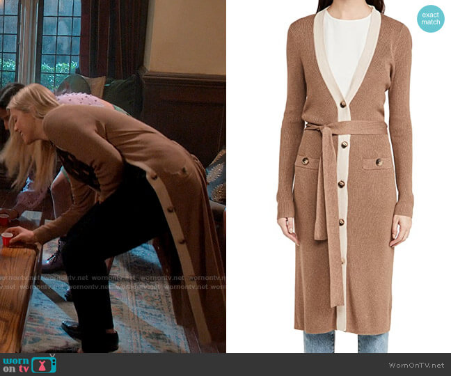L'Agence Rebecca Ribbed Band Long Cardigan worn by Leighton Murray (Reneé Rapp) on The Sex Lives of College Girls