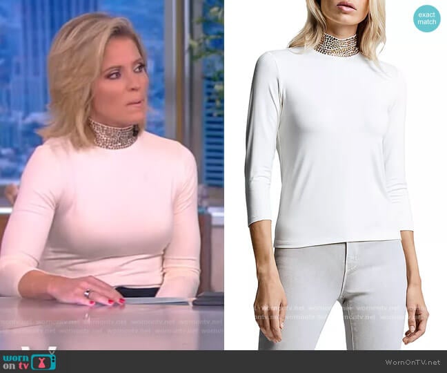 L'Agence Maya Embellished Mock Neck Top worn by Sara Haines on The View