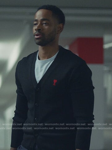 Laurence’s embroidered cardigan on Insecure