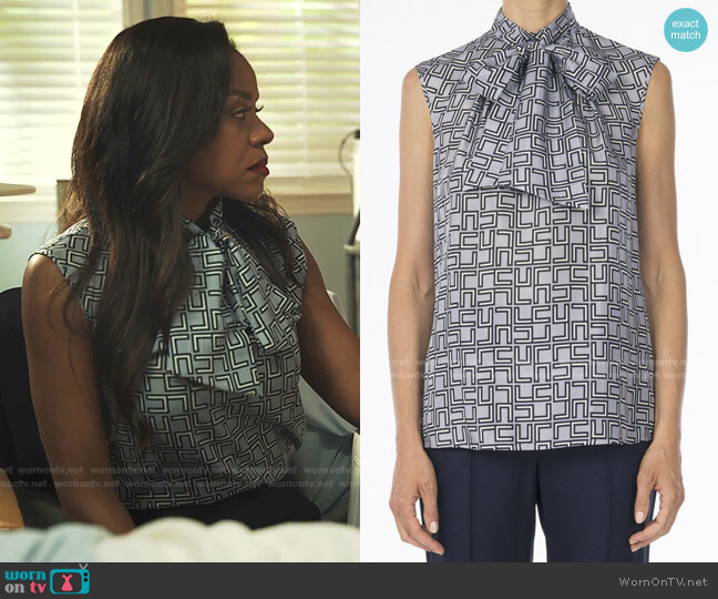 Les Copains Micro Monogram Print Top worn by Leah Franklin-Dupont (Nadine Ellis) on Our Kind of People