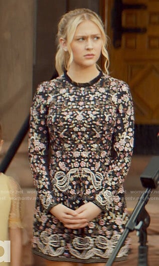 Lexy’s floral embroidered long sleeve dress on Chucky