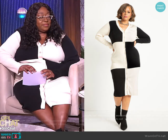 Eloquii Colorblock Sweater Cardigan Dress worn by Loni Love on The Real