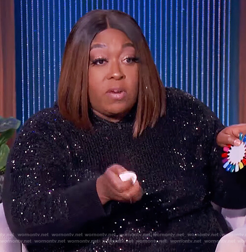 Loni’s black sequin hoodie on The Real
