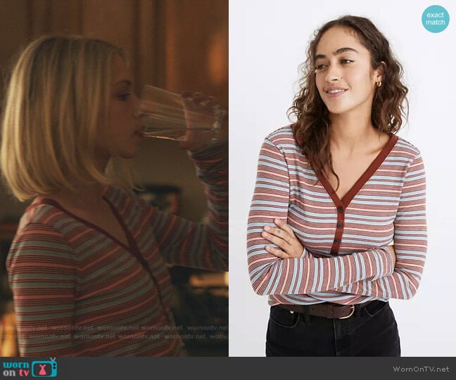 Madewell Fine Ribbed Henley Tee in Stripe worn by Kate Keller (Tavi Gevinson) on Gossip Girl