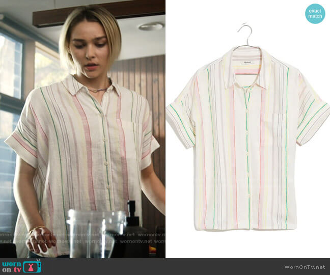 Madewell Rainbow Stripe Linen Blend Daily Shirt worn by Izzy Harris (Zyra) on La Brea