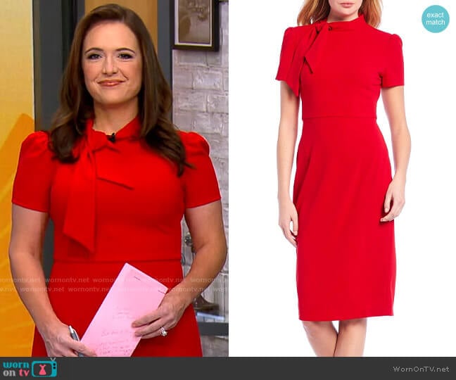 Maggy London Short Sleeve Sheath with Neck Tie worn by Nikki Battiste on CBS Mornings