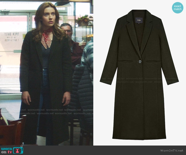 Maje Galaxie Coat worn by Nancy Drew (Kennedy McMann) on Nancy Drew