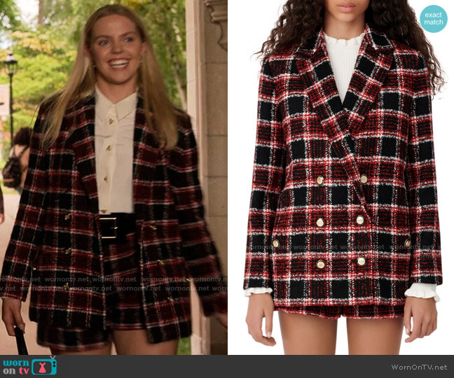 Maje Vitrita Tweed Checked Tailored Blazer worn by Leighton Murray (Reneé Rapp) on The Sex Lives of College Girls
