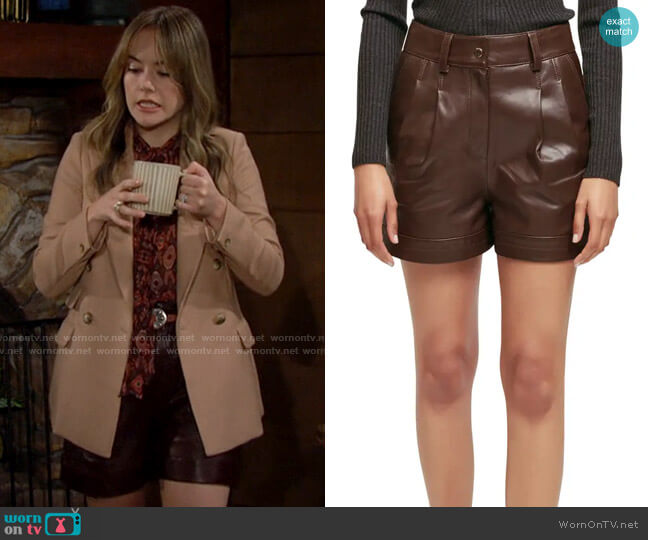 Maje Tou Leather Shorts worn by Hope Logan (Annika Noelle) on The Bold and the Beautiful