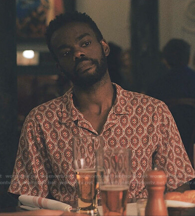 Marcus’s red printed short sleeve shirt on Love Life