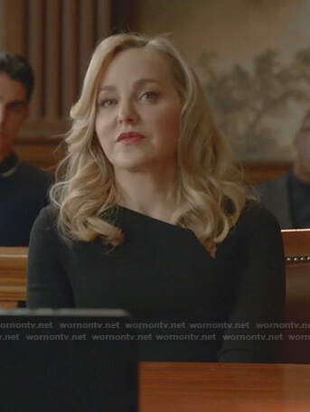 Marissa’s black draped side sheath dress on Bull