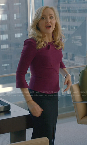 Marissa’s purple lace inset top and black skirt on Bull