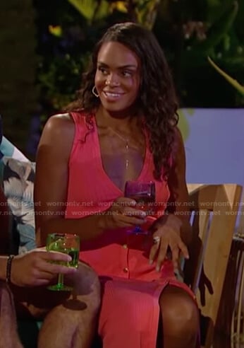 Michelle’s pink button front ribbed dress on The Bachelorette