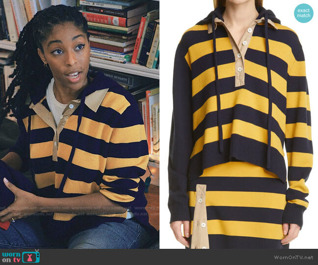 Monse Rugby Stripe Hooded Sweater worn by Mia (Jessica Williams) on Love Life