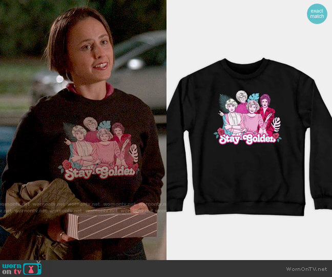Golden Girls Stay Golden Palm Crewneck Sweatshirt worn by Kimberly Finkle (Pauline Chalamet) on The Sex Lives of College Girls