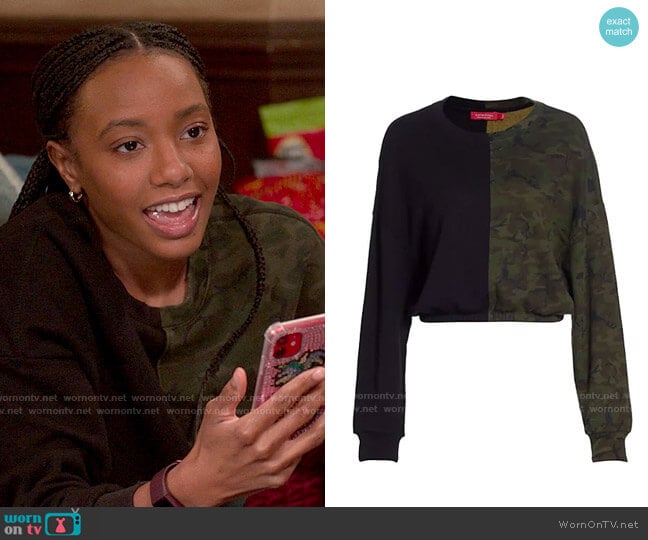 n Philanthropy Ronan Crop Sweatshirt worn by Whitney Chase (Alyah Chanelle Scott) on The Sex Lives of College Girls