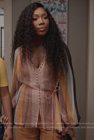 Naomi’s stripe tie waist blouse on Queens