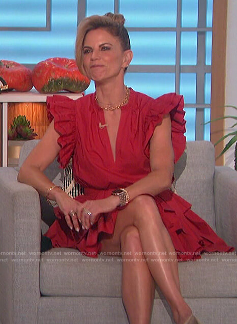 Natalie’s red ruffle mini dress on The Talk