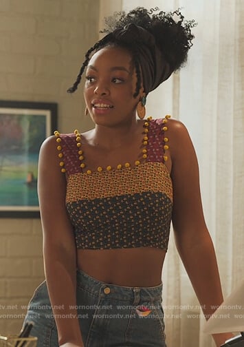 Nikki’s mixed print crop top on Our Kind of People