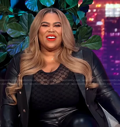 Nina’s black leather blazer on E! News Nightly Pop