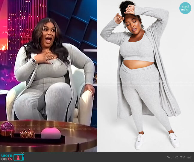 Nina Parker Trendy Plus Size Hacci Ribbed Duster worn by Nina Parker on E! News