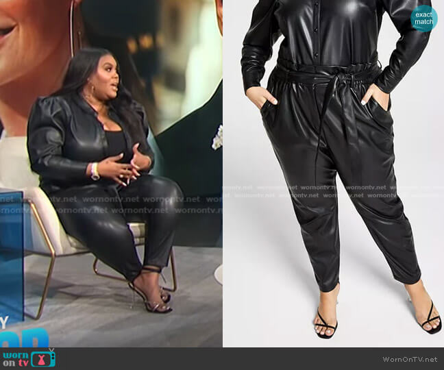 Nina Parker Trendy Plus Size Paper-Bag-Waist Pleather Pants worn by Nina Parker on E! News