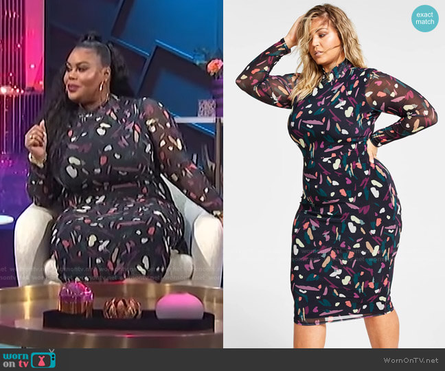 Nina Parker Trendy Plus Size Printed Mesh Bodycon Dress worn by Nina Parker on E! News