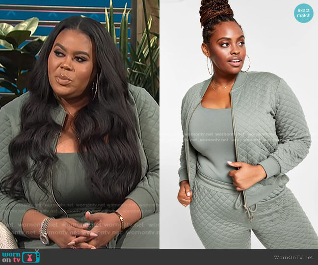 Nina Parker Trendy Plus Size Quilted Zip-Front Bomber Jacket worn by Nina Parker on E! News