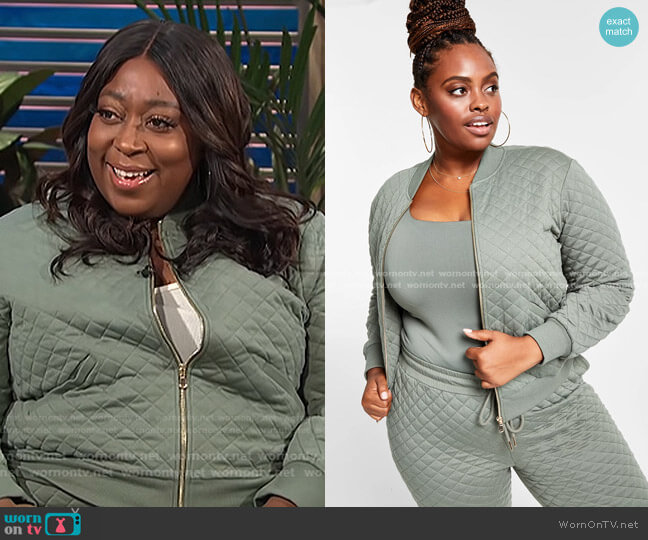 Nina Parker Trendy Plus Size Quilted Zip-Front Bomber Jacket worn by Loni Love on E! News