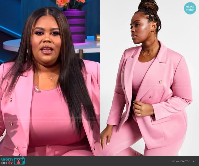 Nina Parker Trendy Plus Size Double-Breasted Blazer worn by Nina Parker on E! News