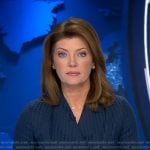Norah’s blue herringbone wrap top and skirt on CBS Evening News