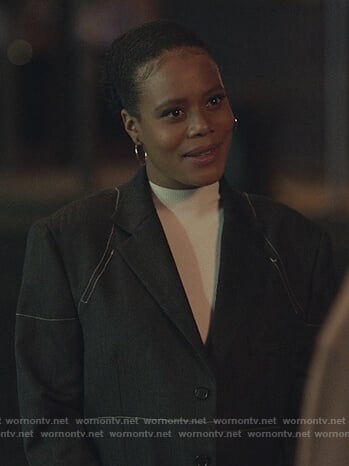 Condola’s black contrast stitch blazer on Insecure