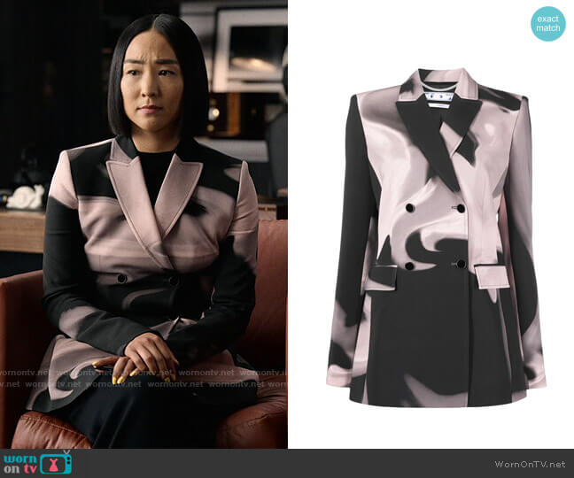 Off-White Liquid Melt Double-breasted Jacket worn by Stella Bak (Greta Lee) on The Morning Show