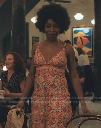 Ola’s printed v-neck dress on Love Life