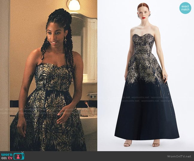 Oscar de la Renta Strapless Jacquard Fireworks Gown