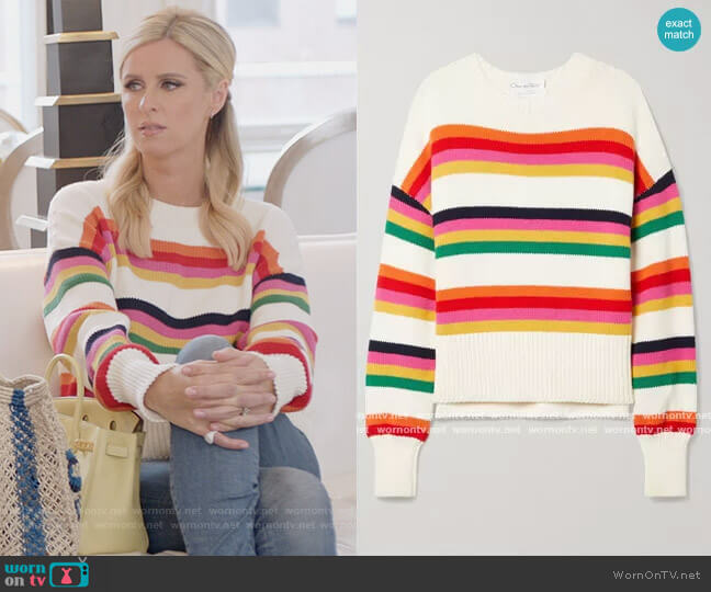 Oscar de la Renta Striped cotton sweater worn by Nicky Hilton Rothschild on Paris in Love