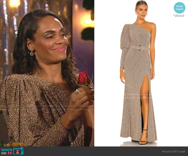 PatBo Lurex One Shoulder Maxi Dress worn by Michelle Young on The Bachelorette