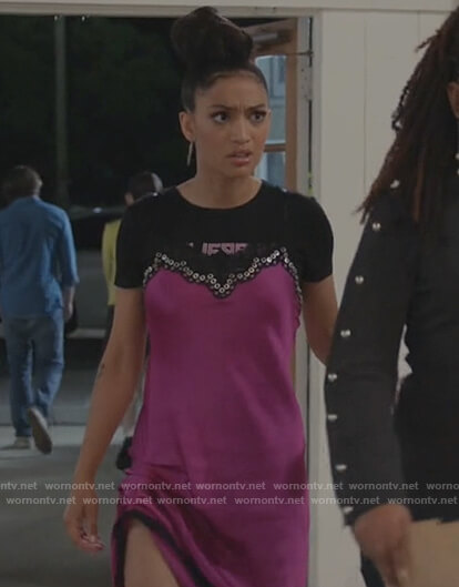 Olivia’s pink embellished satin dress on All American