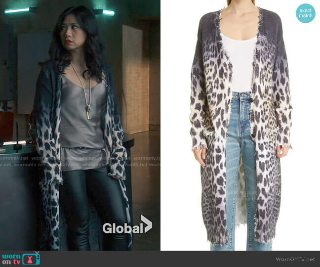 R13 Faded Leopard Cardigan worn by Melody Bayani (Liza Lapira) on The Equalizer