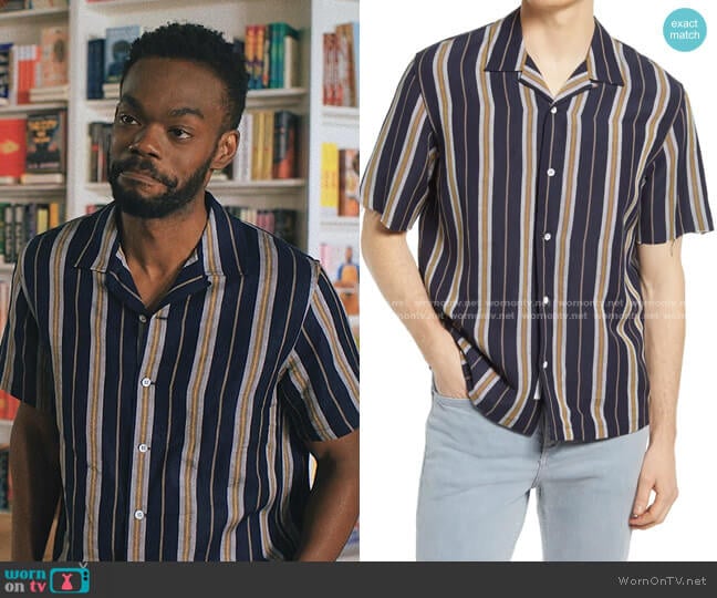 Rag & Bone Avery Stripe Short Sleeve Button-Up Shirt worn by Marcus Watkins (William Jackson Harper) on Love Life