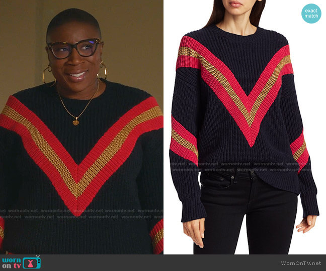 Rag & Bone Leon Oversized Chunky-Knit Chevron Sweater worn by Henrietta Wilson (Aisha Hinds) on 9-1-1