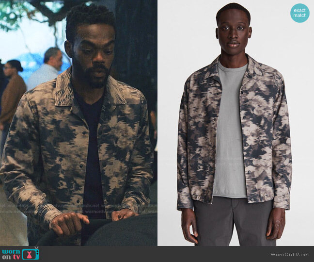 Rag & Bone Camo Finlay Water Resistant Shirt Jacket worn by Marcus Watkins (William Jackson Harper) on Love Life